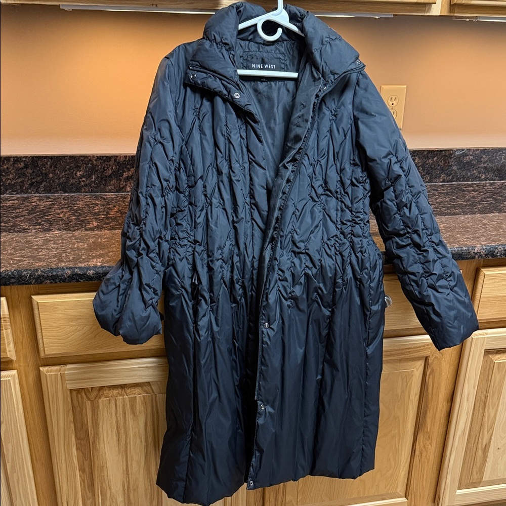 Nine West Women's Black Quilted Long Puffer Jacket/Coat